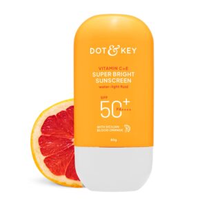 DOT & KEY Vitamin C + E Super Bright Sunscreen Spf 50 In-Vivo Tested | Water-Light,UVA/UVB & Blue Light Protection | For Even Toned & Glowing Skin|With Liquid Spf 50+++| No White Cast | For All Skin Types| 80G,Pack Of