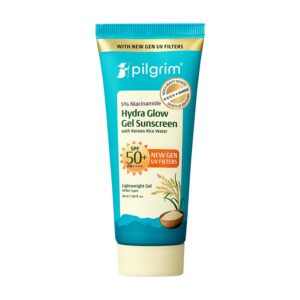 Pilgrim 5% Niacinamide Hydra Glow Gel Sunscreen InVivo Tested SPF 50+ PA++++ with Korean Rice Water | New Gen UV Filters | Lightweight Gel | Hydrated Glowing Skin | All Skin Types | No White Cast | 50ml